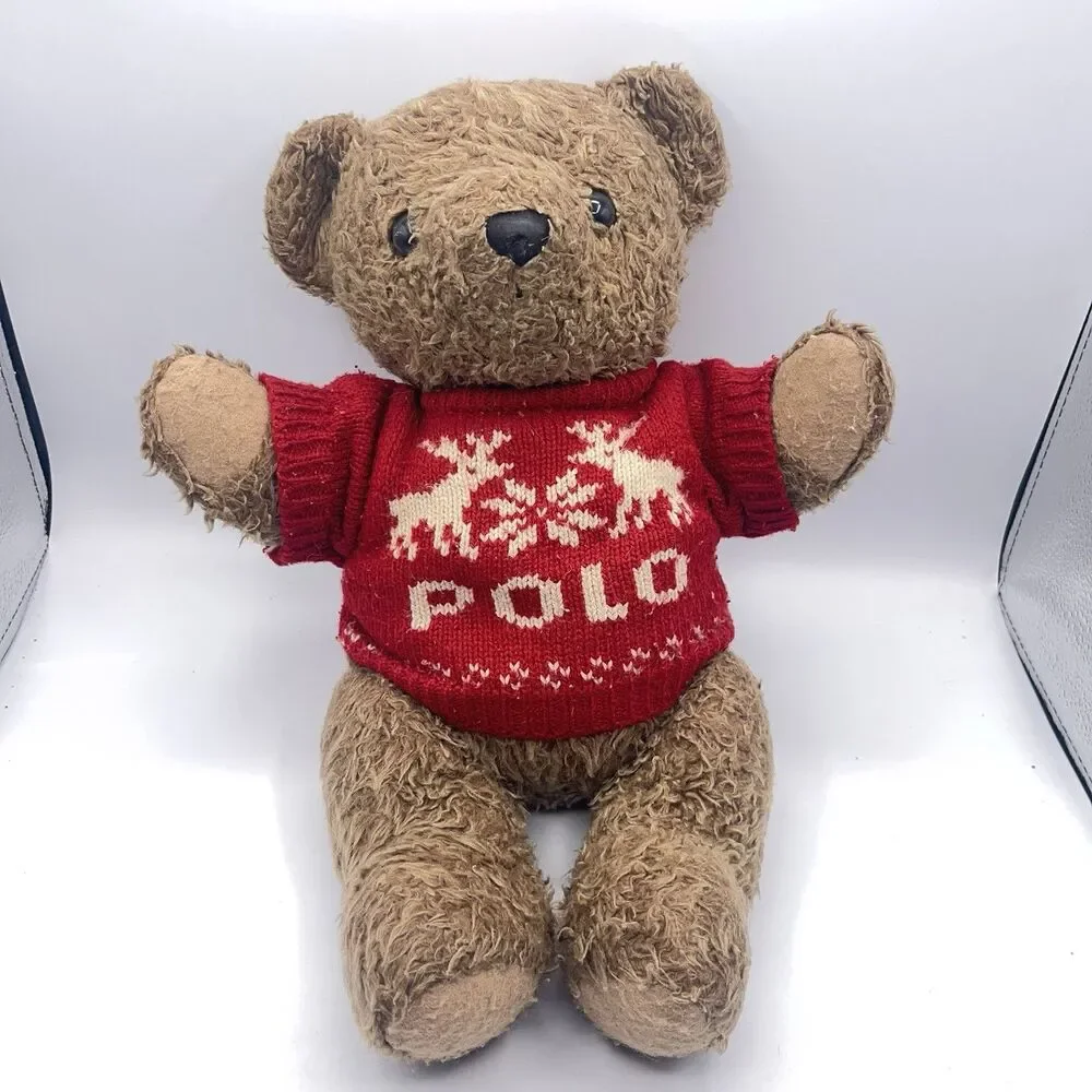 Vintage 1998 Ralph Lauren Polo Bear Plush Toy Red Snowflake Sweater Collectible